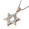 Two-Toned 14K Rose Gold Double Star of David Pendant Necklace With Whi