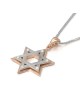 Collier à pendentif double étoile de David en or rose 14 carats bicolore avec Whi