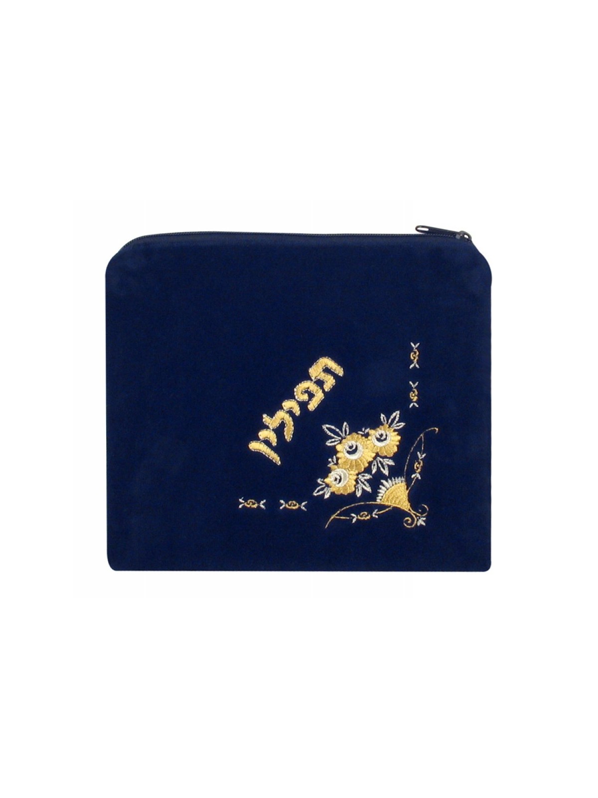 Dark Blue Velvet Tallit Tefillin Bags Flowe... | Talit & Tefillin Bags