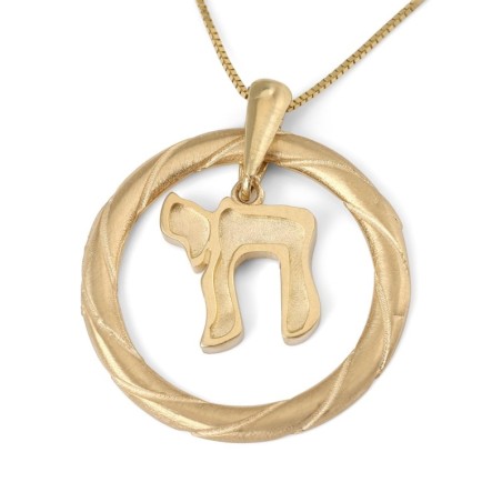 Collier pendentif Chai en or 14 carats avec motif torsadé (choix de couleur)