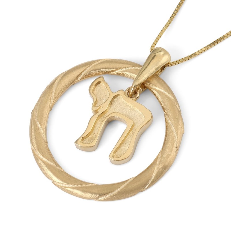 Collier pendentif Chai en or 14 carats avec motif torsadé (choix de couleur)
