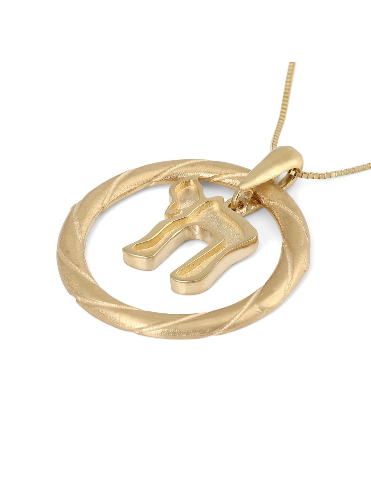 14K Gold Chai Pendant Necklace With Twist Design (Choice of Color)