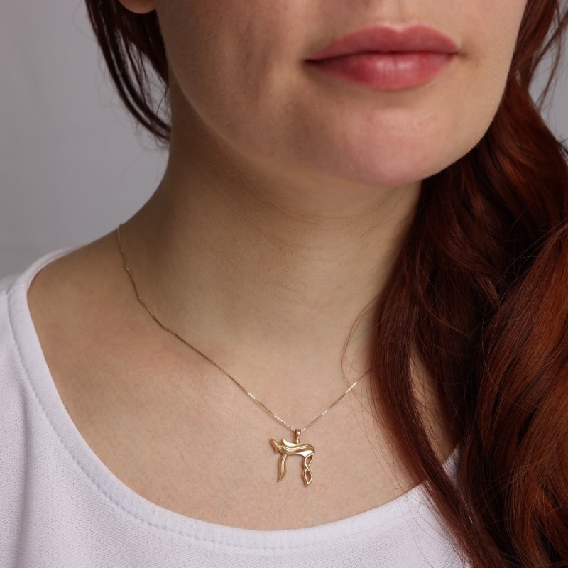 Collier pendentif Chai moderne en or 14 carats (choix de couleurs)