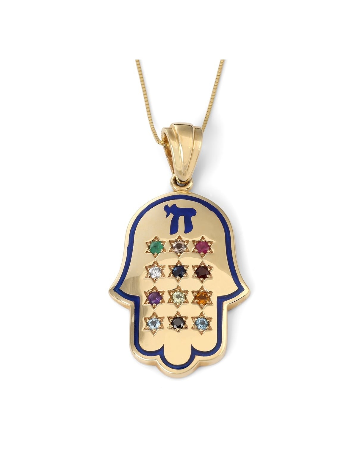 Collier pendentif Hamsa de luxe en or jaune 14 carats avec motif Hoshen par An
