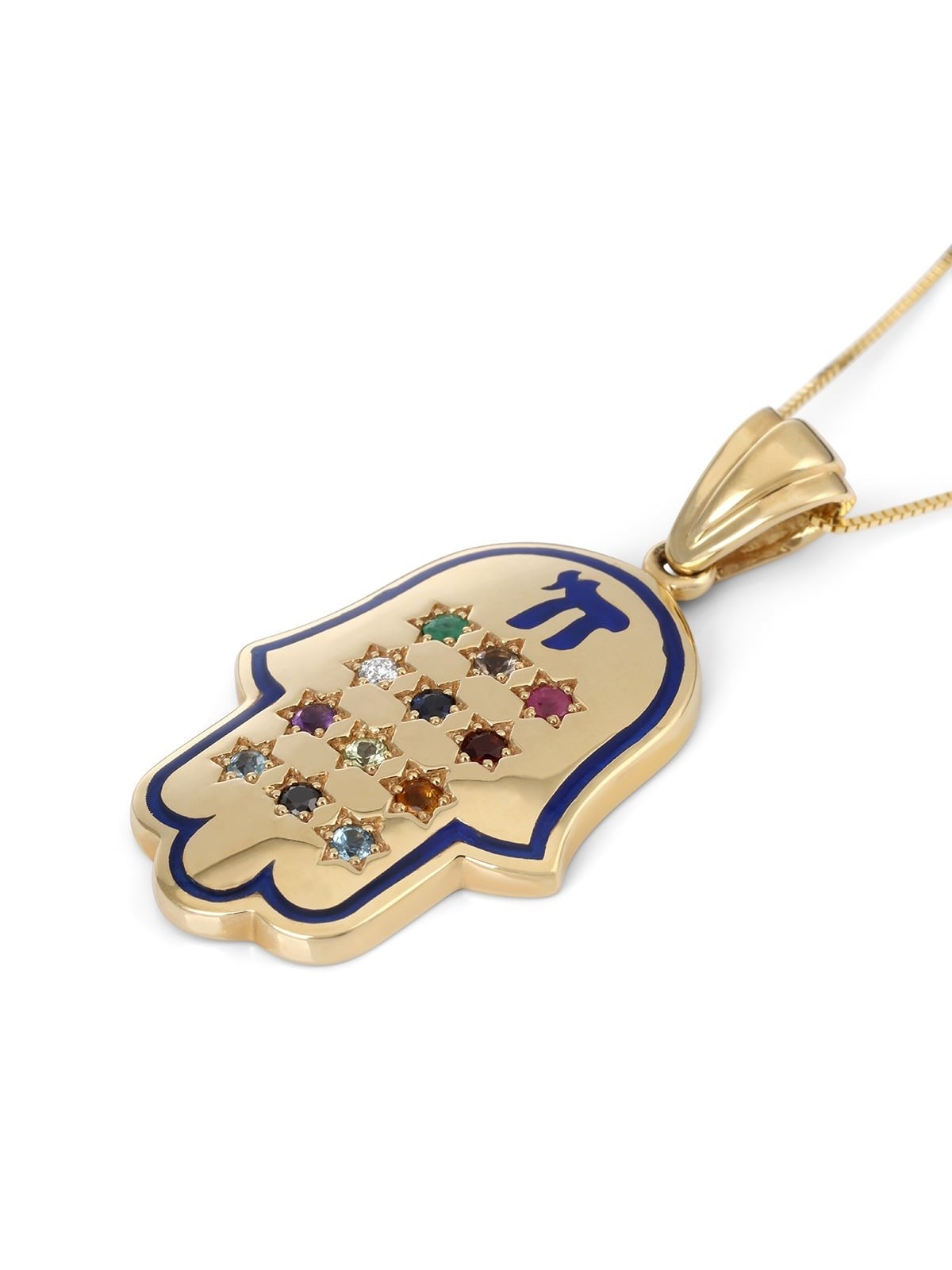 Collier pendentif Hamsa de luxe en or jaune 14 carats avec motif Hoshen par An