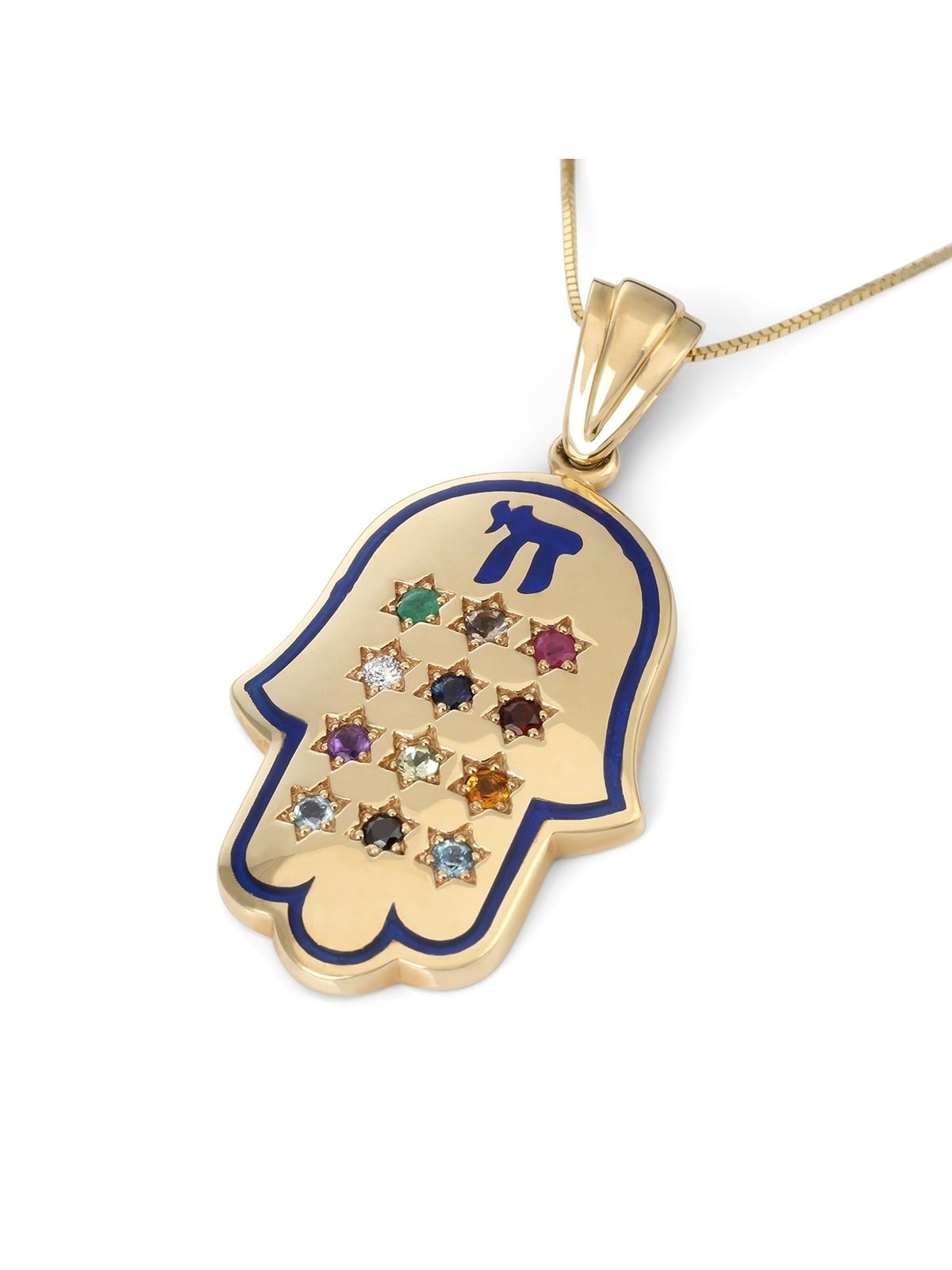 Collier pendentif Hamsa de luxe en or jaune 14 carats avec motif Hoshen par An