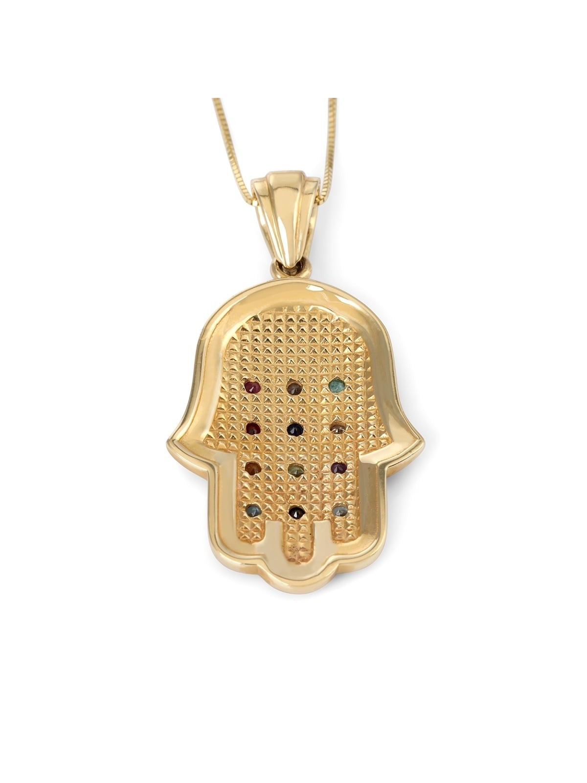 Collier pendentif Hamsa de luxe en or jaune 14 carats avec motif Hoshen par An