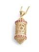 14K Yellow Gold Three-Dimensional Mezuzah Case Pendant Necklace With R