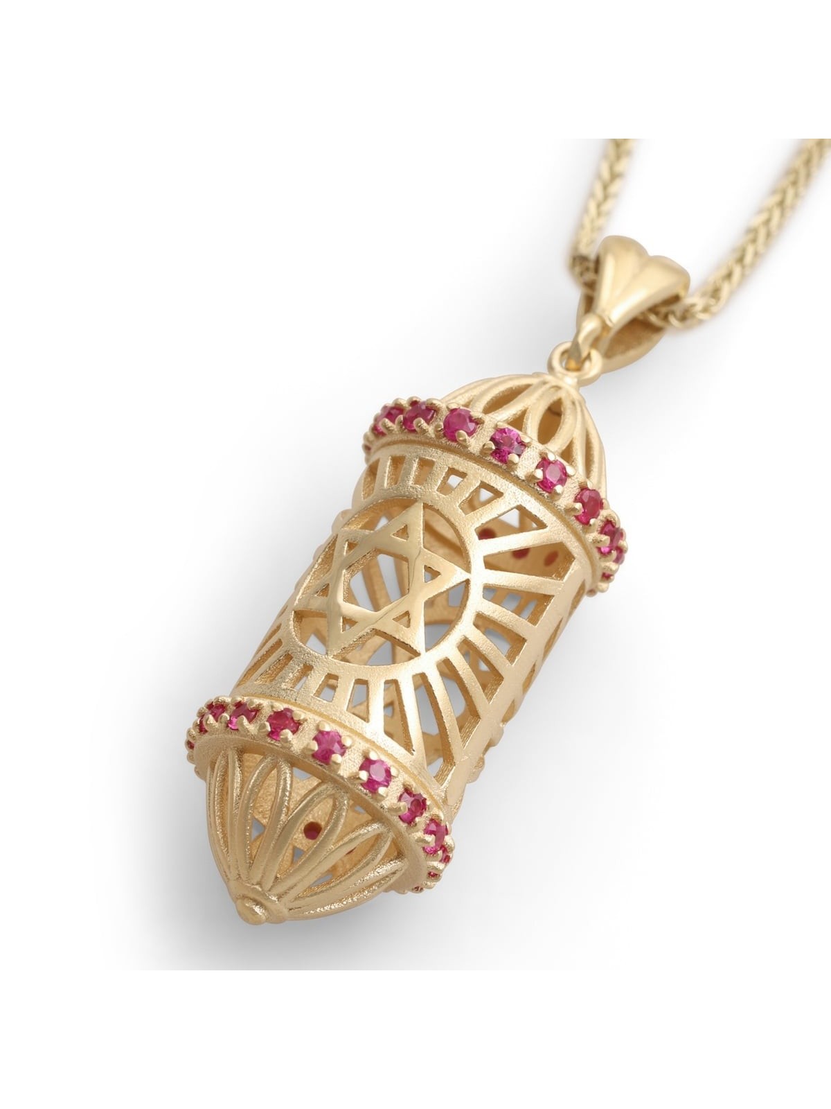 Collier pendentif en forme de mézouza tridimensionnel en or jaune 14 carats avec R