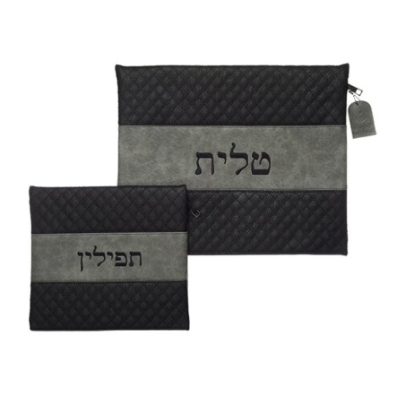 Black and Gray Faux Leather Embroidered Tal... | Talit & Tefillin Bags