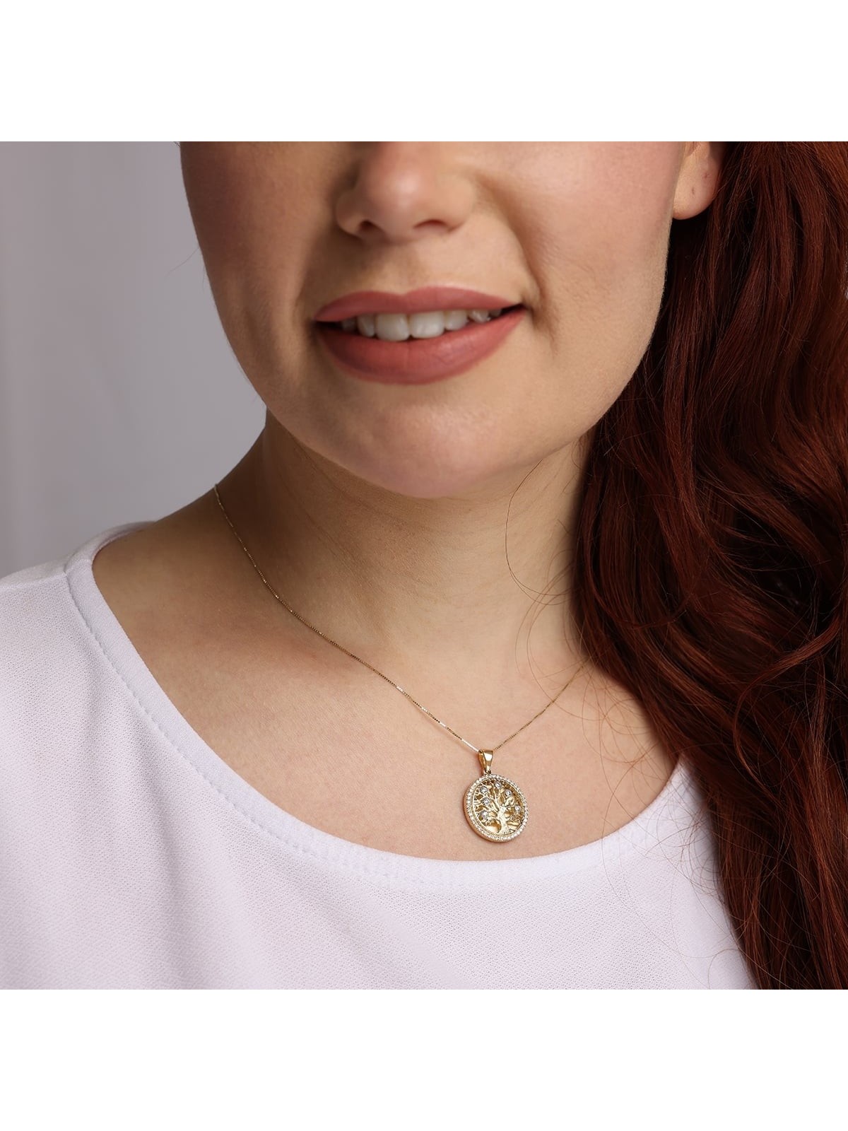 Pendentif arbre de vie rond en or jaune 14 carats serti de diamants