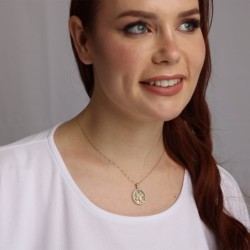 14K Yellow Gold Diamond-Studded Round Tree of Life Pendant