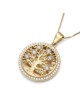 14K Yellow Gold Diamond-Studded Round Tree of Life Pendant