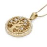 14K Yellow Gold Diamond-Studded Round Tree of Life Pendant