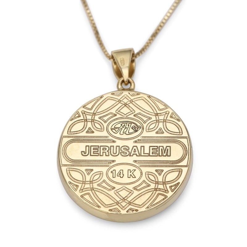 Pendentif arbre de vie rond en or jaune 14 carats serti de diamants