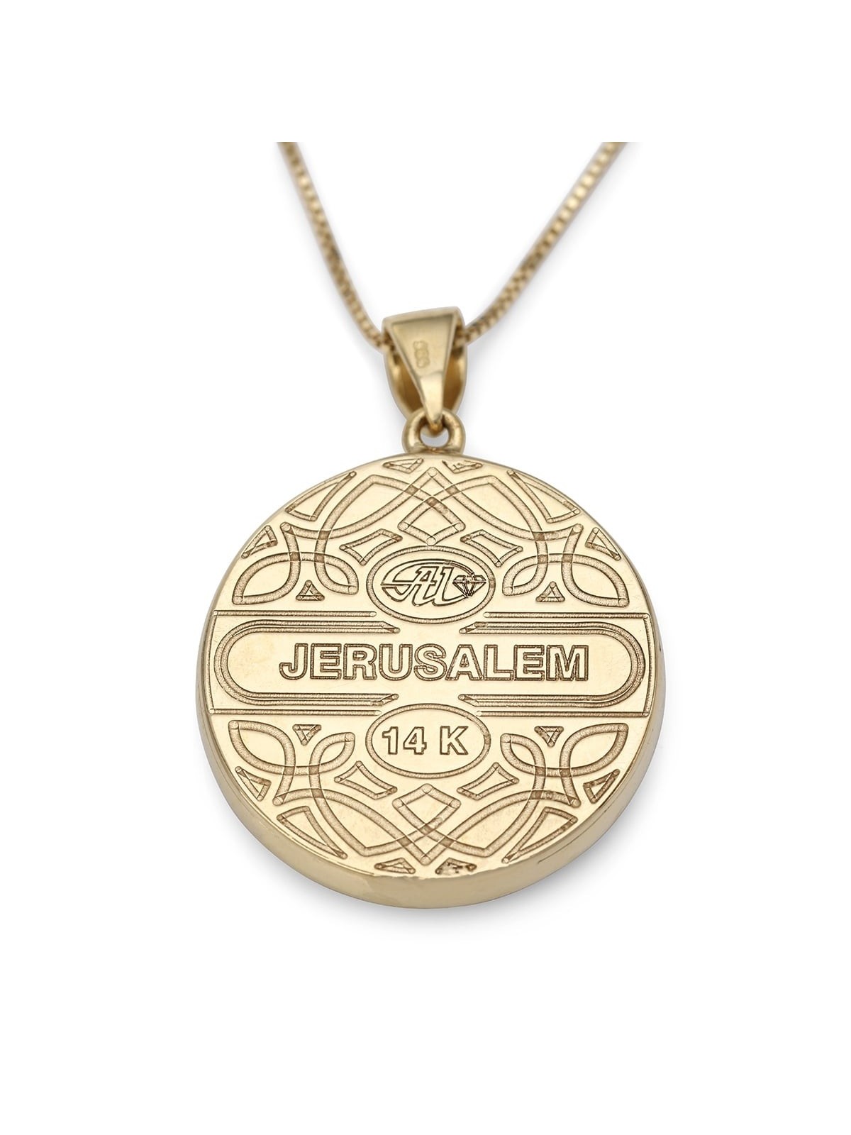 Pendentif arbre de vie rond en or jaune 14 carats serti de diamants