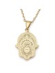 14K Yellow Gold & Blue Enamel Hamsa Pendant Necklace With White Diamon