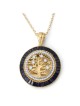 14K Yellow Gold Round Tree of Life Pendant with Diamonds and Sapphires