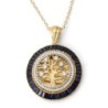 14K Yellow Gold Round Tree of Life Pendant with Diamonds and Sapphires