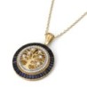 14K Yellow Gold Round Tree of Life Pendant with Diamonds and Sapphires