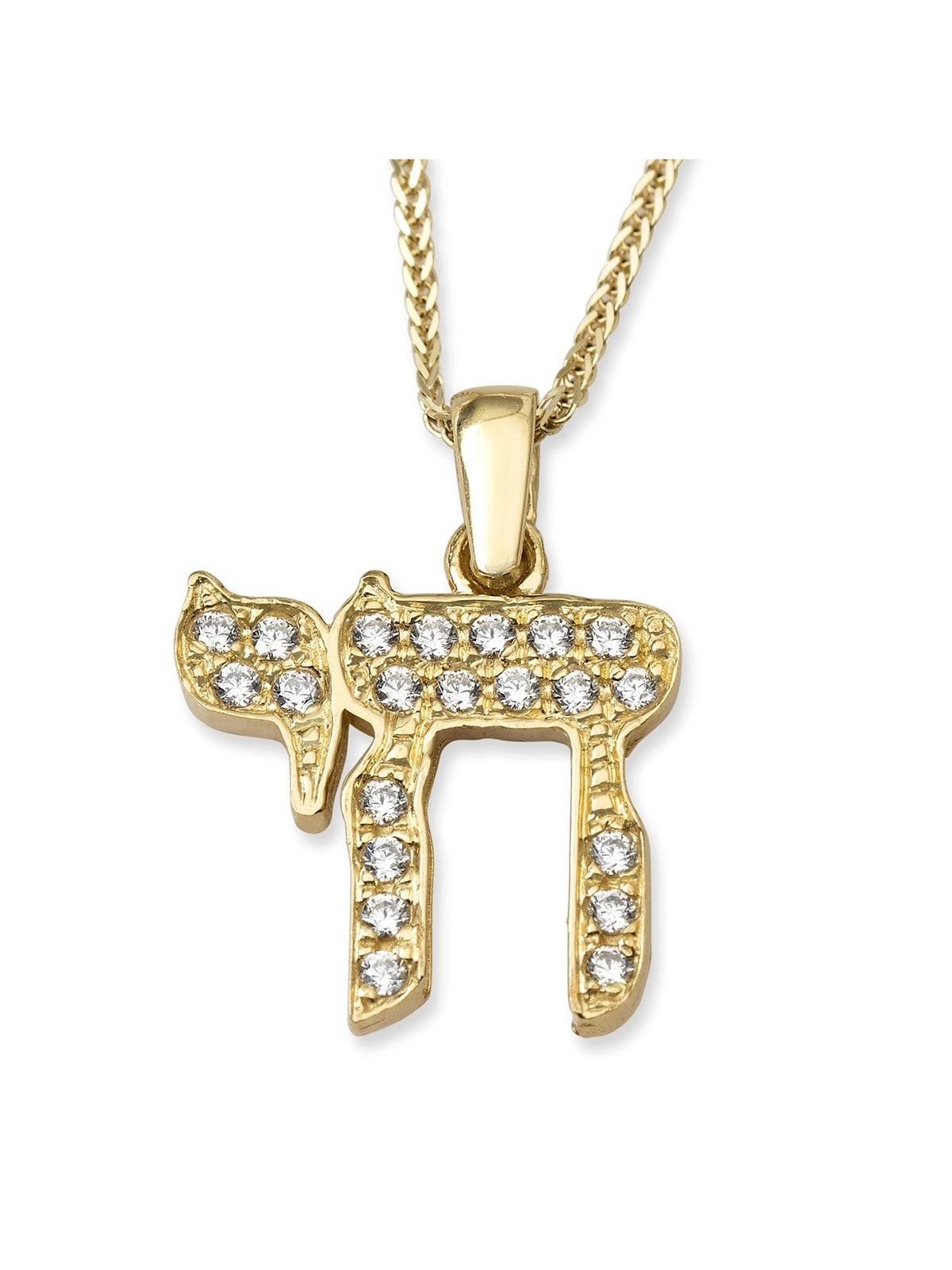 Cubic Zirconia-Accented 14K Yellow Gold Chai Pendant Necklace