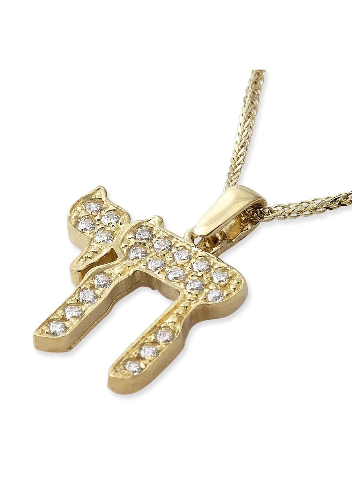 Cubic Zirconia-Accented 14K Yellow Gold Chai Pendant Necklace