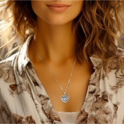 14K White Gold Heart-Shaped Tree of Life Pendant with Diamonds