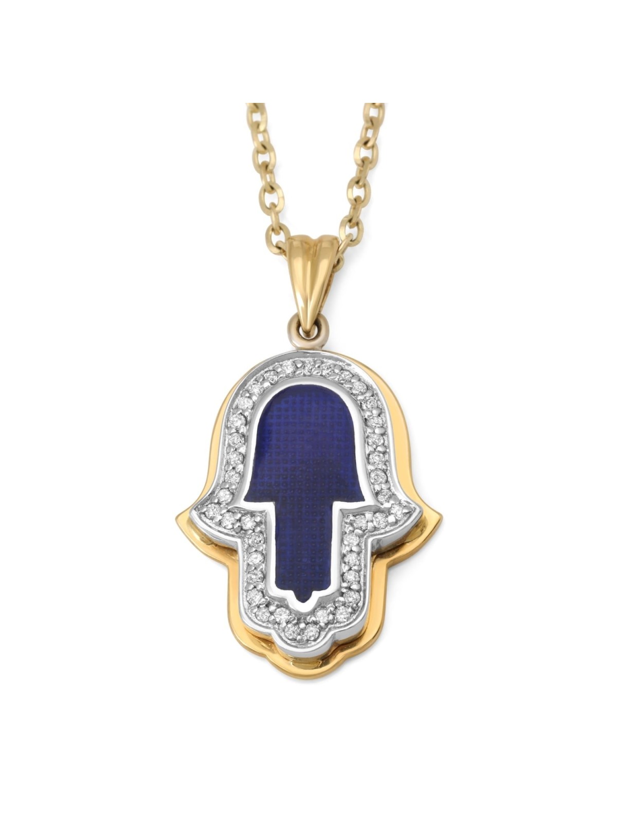 Anbinder Jewelry 14K Gold Hamsa Diamond Pendant with Blue Enamel