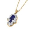 Anbinder Jewelry 14K Gold Hamsa Diamond Pendant with Blue Enamel