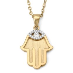14K Yellow Gold Hamsa Pendant with Diamond Evil Eye - Large
