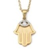 14K Yellow Gold Hamsa Pendant with Diamond Evil Eye - Large