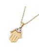 Pendentif Hamsa en or jaune 14 carats avec diamant mauvais œil - Grand