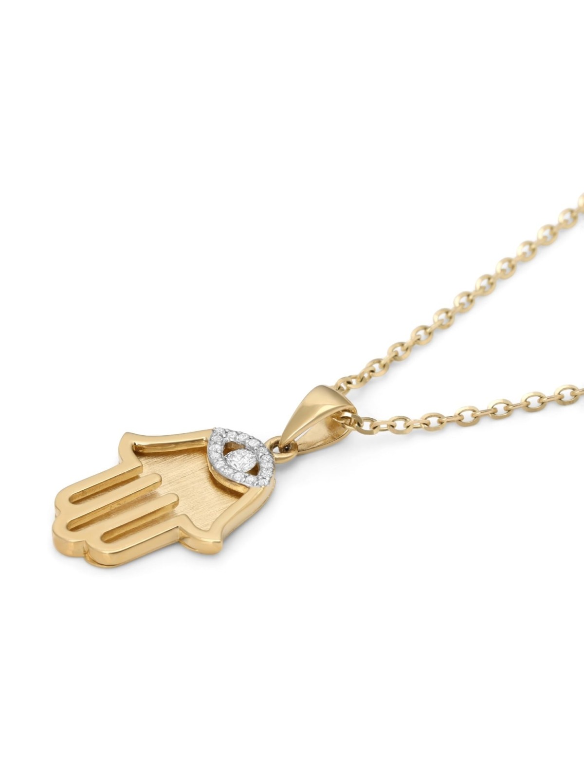 14K Yellow Gold Hamsa Pendant with Diamond Evil Eye - Large