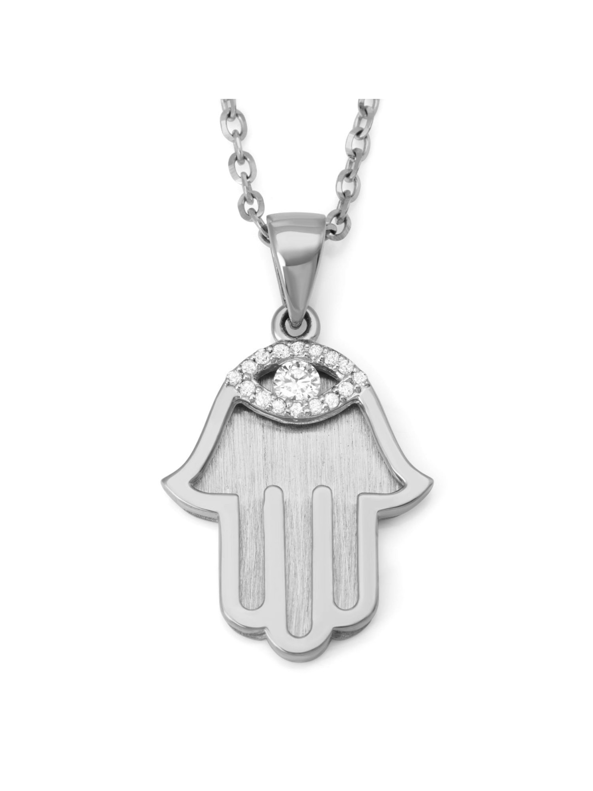14K Yellow Gold Hamsa Pendant with Diamond Evil Eye - Large