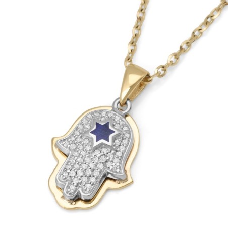 Anbinder Jewelry Pendentif Hamsa en or 14 carats avec étoile en émail bleu