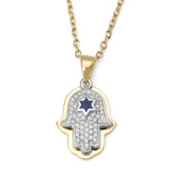 Anbinder Jewelry 14K Gold Diamond Hamsa Pendant with Blue Enamel Star