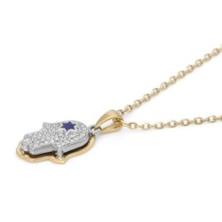 Anbinder Jewelry 14K Gold Diamond Hamsa Pendant with Blue Enamel Star