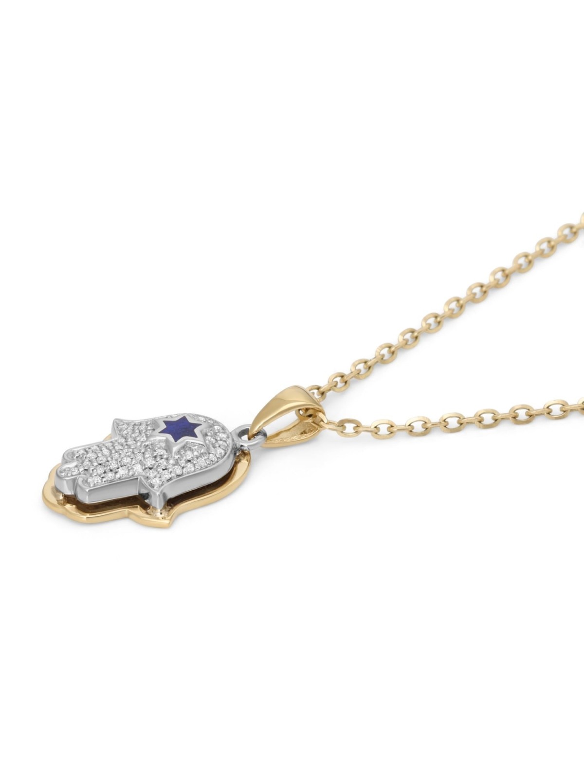Anbinder Jewelry Pendentif Hamsa en or 14 carats avec étoile en émail bleu