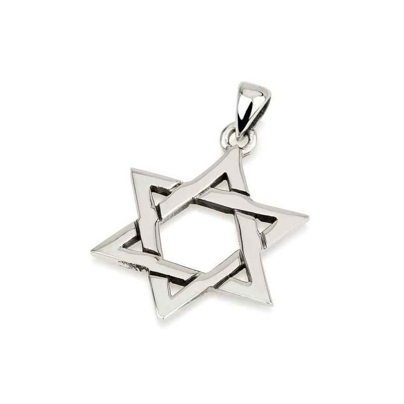 Grand Pendentif Étoile de David Argent 925 Rhodié Nec