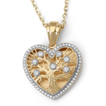 14K Gold Heart-Shaped Tree of Life Pendant with Diamonds - Color Optio