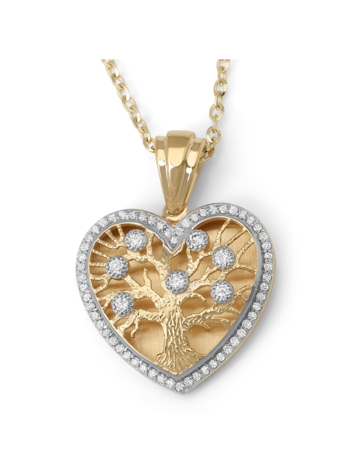 14K Gold Heart-Shaped Tree of Life Pendant with Diamonds - Color Optio
