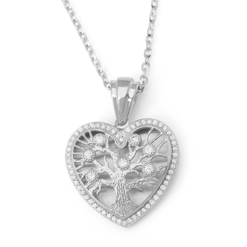Pendentif arbre de vie en forme de cœur en or 14 carats avec diamants - Couleur Optio
