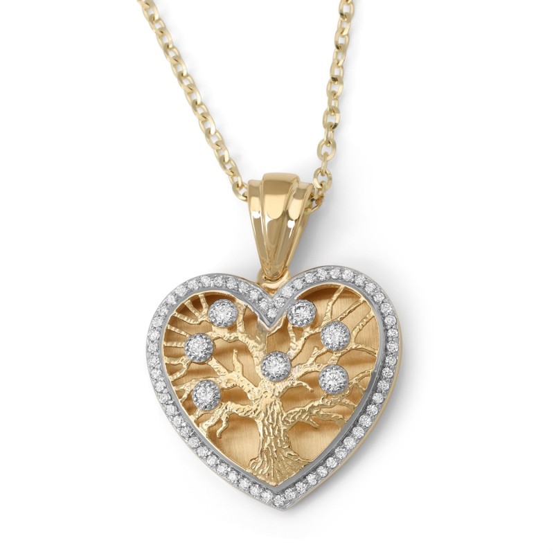 Pendentif arbre de vie en forme de cœur en or 14 carats avec diamants - Couleur Optio