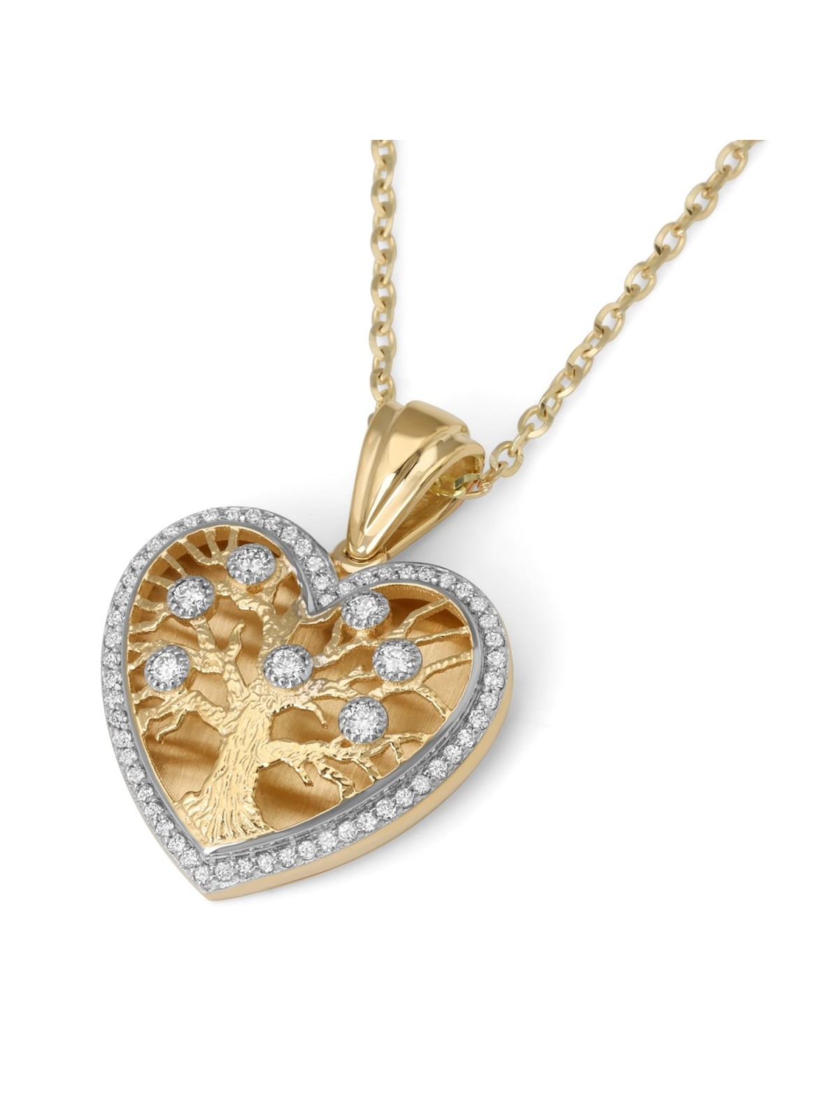 14K Gold Heart-Shaped Tree of Life Pendant with Diamonds - Color Optio