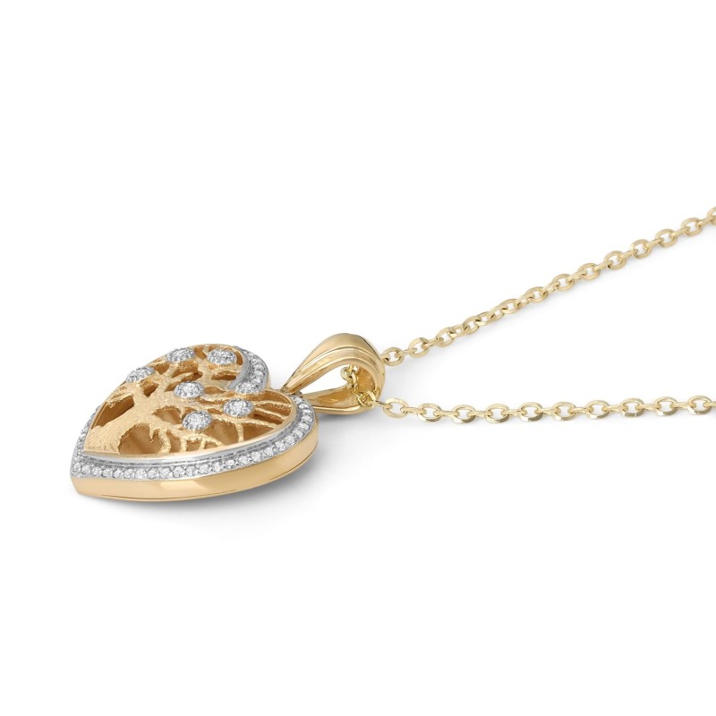 Pendentif arbre de vie en forme de cœur en or 14 carats avec diamants - Couleur Optio