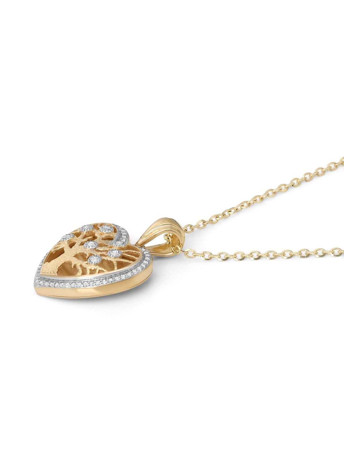 14K Gold Heart-Shaped Tree of Life Pendant with Diamonds - Color Optio