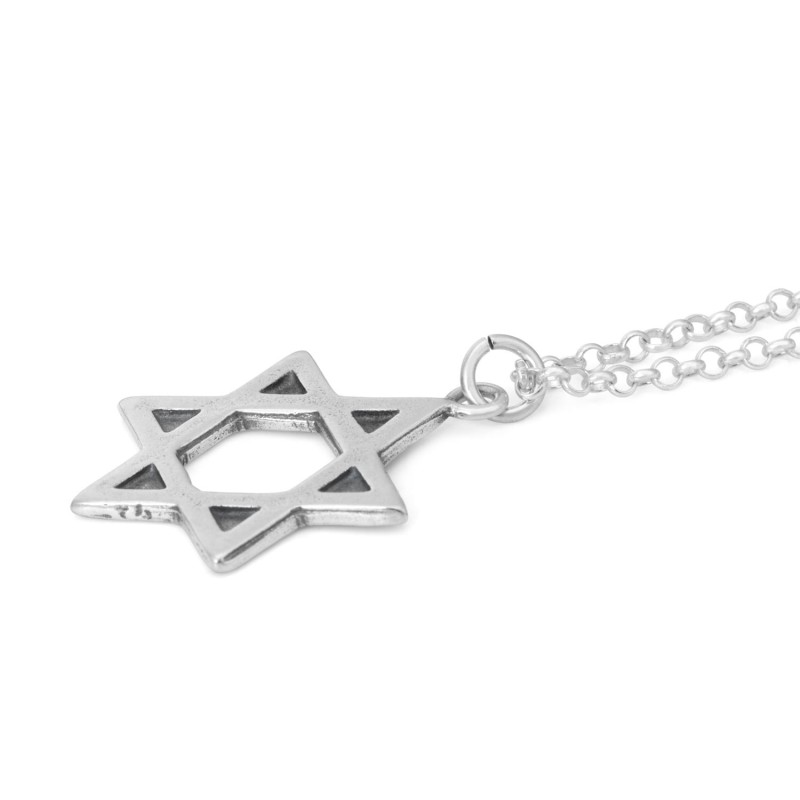 Grand collier étoile de David en argent sterling pour homme