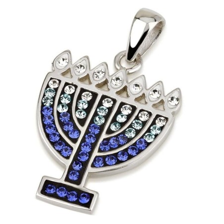 Pendentif Menorah en Argent Sterling 925 avec Pierres de Cristal (Choix de Col