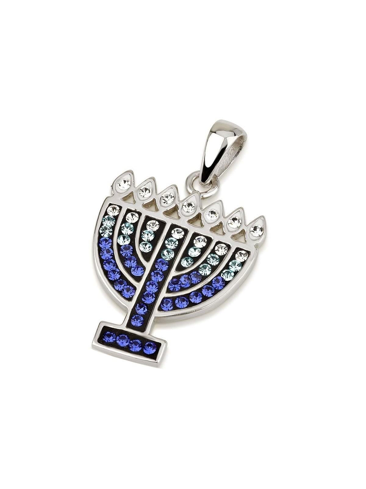 925 Sterling Silver Menorah Pendant with Crystal Stones (Choice of Col