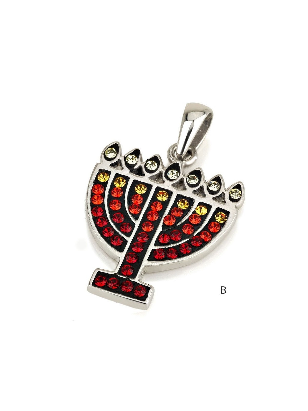Pendentif Menorah en Argent Sterling 925 avec Pierres de Cristal (Choix de Col